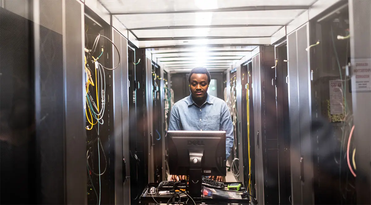 Emile working in the server room
